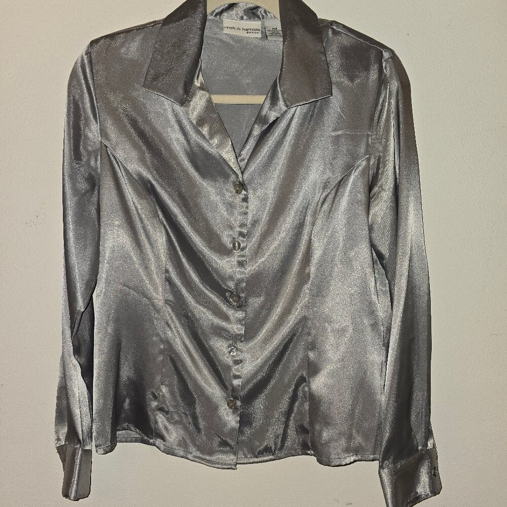 Croft & Barrow Petite Silver Satin Blouse Petite Medium